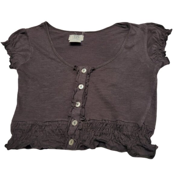 Grey Short Cotton Crop Top with Short Sleeve for Kids Teens Petite Women - XS/TP - Picture 1 of 10